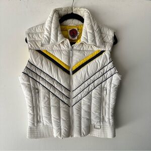 Vintage Mountain Goat Ski Vest | Womens M White Puffer Chevron Yellow Lining